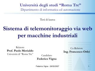 Sistema di telemonitoraggio via web per macchine industriali