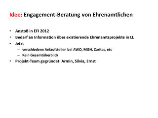 Idee : Engagement-Beratung von Ehrenamtlichen