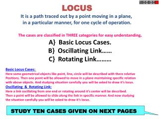 LOCUS It is a path traced out by a point moving in a plane,