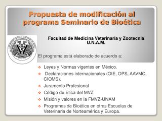 Propuesta de modificación al programa Seminario de Bioética