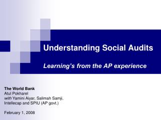 Understanding Social Audits Learning’s from the AP experience