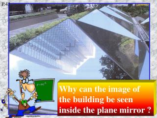 Why can the image of the building be seen inside the plane mirror ?