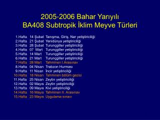 2005-2006 Bahar Yarıyılı BA408 Subtropik İklim Meyve Türleri