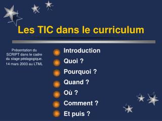 Les TIC dans le curriculum