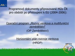Programové dokumenty připravované MZe ČR pro období po přistoupení k EU (2004-2006):