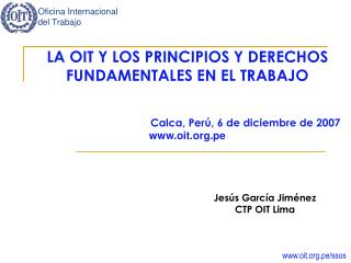 LA OIT Y LOS PRINCIPIOS Y DERECHOS FUNDAMENTALES EN EL TRABAJO Calca, Perú, 6 de diciembre de 2007