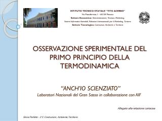 OSSERVAZIONE SPERIMENTALE DEL PRIMO PRINCIPIO DELLA TERMODINAMICA