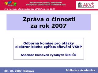 Zpráva o činnosti za rok 2007