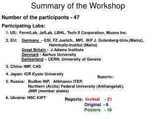 Summary of the Workshop