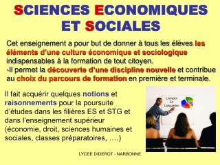 S CIENCES E CONOMIQUES ET S OCIALES