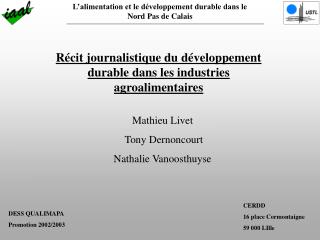 L’alimentation et le développement durable dans le Nord Pas de Calais