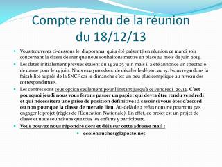 Compte rendu de la réunion du 18/12/13