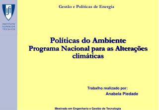Políticas do Ambiente Programa Nacional para as Alterações climáticas