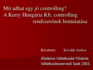 Általános Vállalkozási Főiskola Vállalkozásszervező Szak 2003.