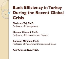 Bank Efficiency in Turkey During the Recent Global Crisis