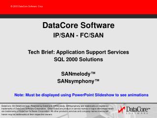 DataCore Software IP/SAN - FC/SAN Tech Brief: Application Support Services SQL 2000 Solutions