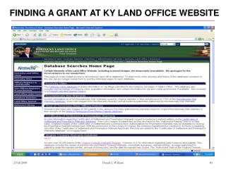 FINDING A GRANT AT KY LAND OFFICE WEBSITE