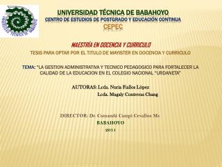 UNIVERSIDAD TÉCNICA DE BABAHOYO CENTRO DE ESTUDIOS DE POSTGRADO Y EDUCACIÓN CONTINUA CEPEC