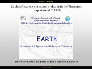La classificazione e la struttura relazionale nel Thesaurus: l’esperienza di EARTh