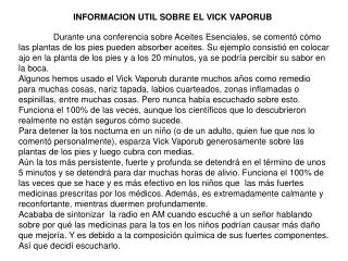 INFORMACION UTIL SOBRE EL VICK VAPORUB