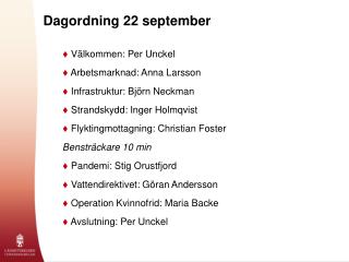 Dagordning 22 september