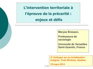 L’intervention territoriale à l’épreuve de la précarité : enjeux et défis