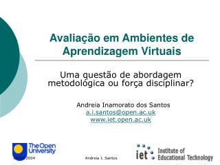 Avalia çã o em Ambientes de Aprendizagem Virtuais