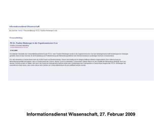 Informationsdienst Wissenschaft, 27. Februar 2009