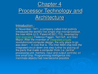 Chapter 4 Processor Technology and Architecture