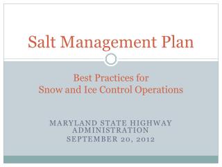 Salt Management Plan Best Practices for Snow and Ice Control Operations