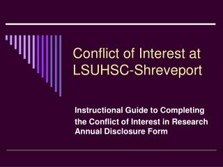 Conflict of Interest at LSUHSC-Shreveport