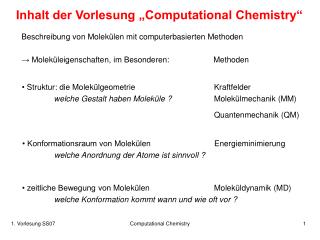 Inhalt der Vorlesung „Computational Chemistry“