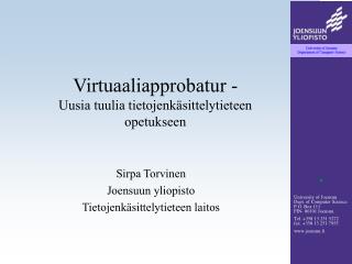 Virtuaaliapprobatur - Uusia tuulia tietojenkäsittelytieteen opetukseen