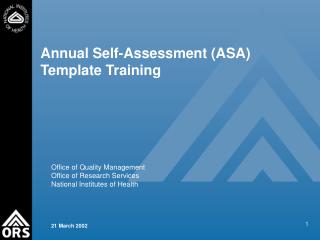 Annual Self-Assessment (ASA) Template Training