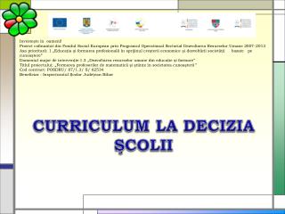 CURRICULUM LA DECIZIA ŞCOLII