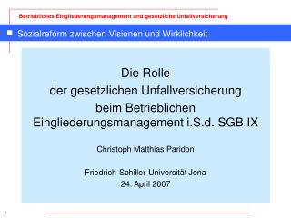 Sozialreform zwischen Visionen und Wirklichkeit
