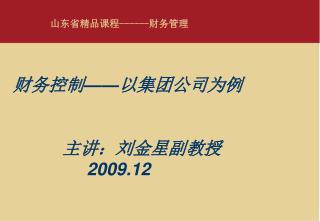 财务控制 —— 以集团公司为例 主讲：刘金星副教授 2009.12