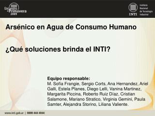 Arsénico en Agua de Consumo Humano ¿Qué soluciones brinda el INTI?
