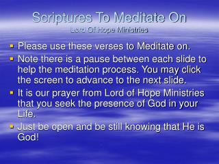 Scriptures To Meditate On Lord Of Hope Ministries