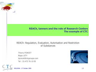 REACh, tanners and the role of Research Centers The example of CTC