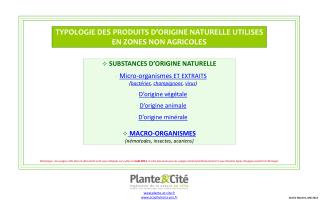 TYPOLOGIE DES PRODUITS D’ORIGINE NATURELLE UTILISES EN ZONES NON AGRICOLES