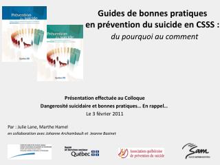 Guides de bonnes pratiques en prévention du suicide en CSSS : du pourquoi au comment