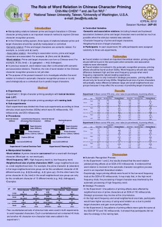 The Role of Word Relation in Chinese Character Priming Chih-Wei CHEN 1, 2 and Jei-Tun WU 1, *