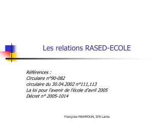Les relations RASED-ECOLE