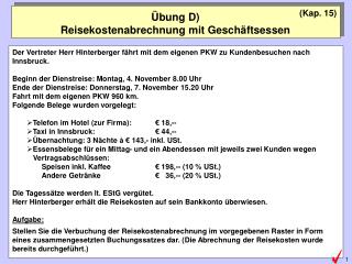 Übung D) Reisekostenabrechnung mit Geschäftsessen