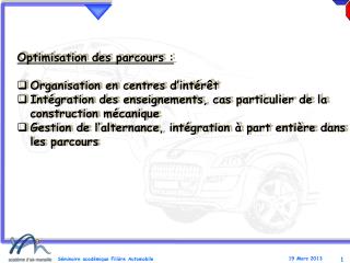 Optimisation des parcours  : Organisation en centres d’intérêt