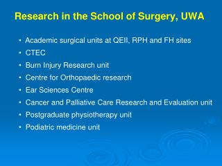 Research in the School of Surgery, UWA