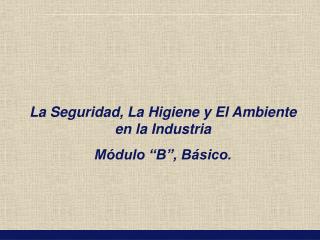 La Seguridad, La Higiene y El Ambiente en la Industria Módulo “B”, Básico.