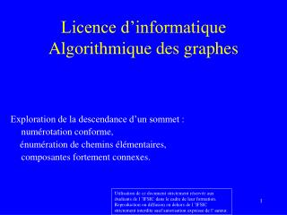 Licence d’informatique Algorithmique des graphes