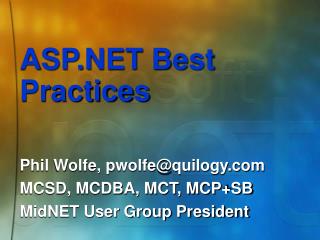 ASP.NET Best Practices